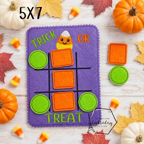 Trick or Treat Tik Tac Toe Board Embroidery Design - 5x7